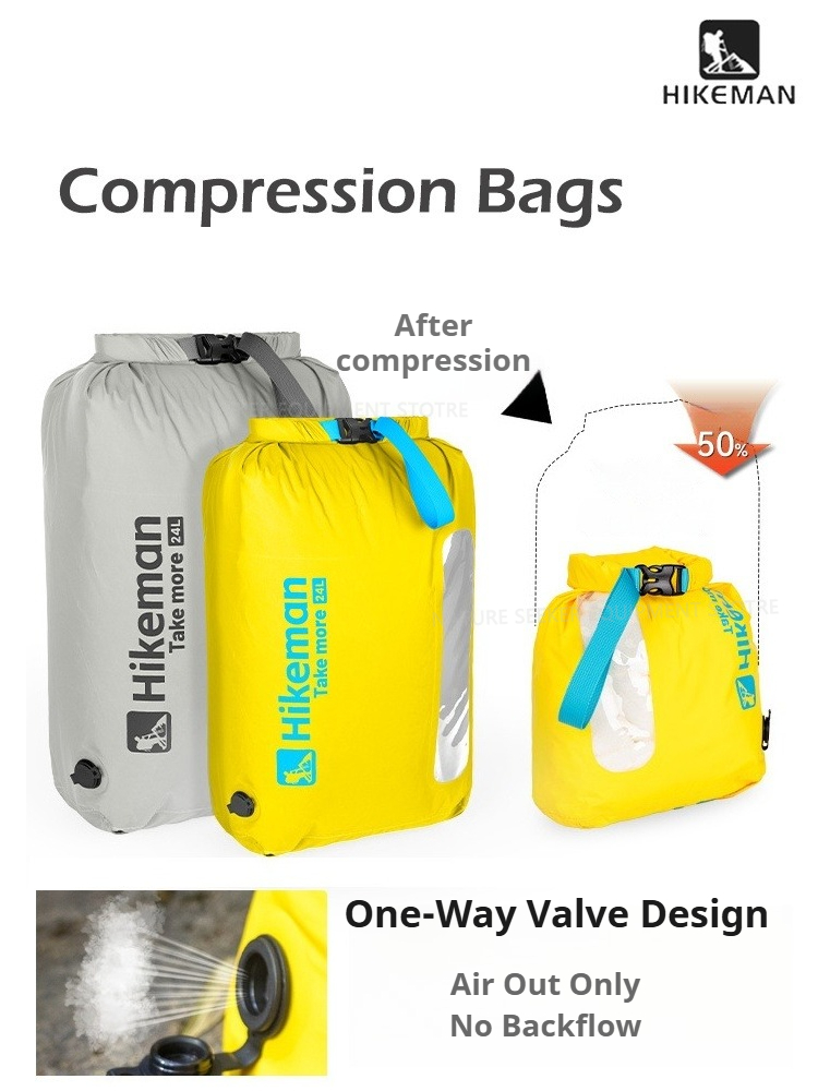 Dry Bag Roll Top - HIKEMAN Vacuum Compression Bag with One-Way