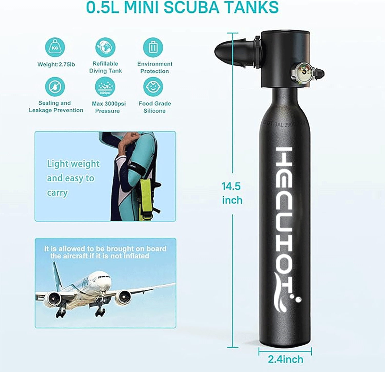 HECUIOI Mini Scuba Tank Diving - đánh giá và giá Snorkel Dry Top